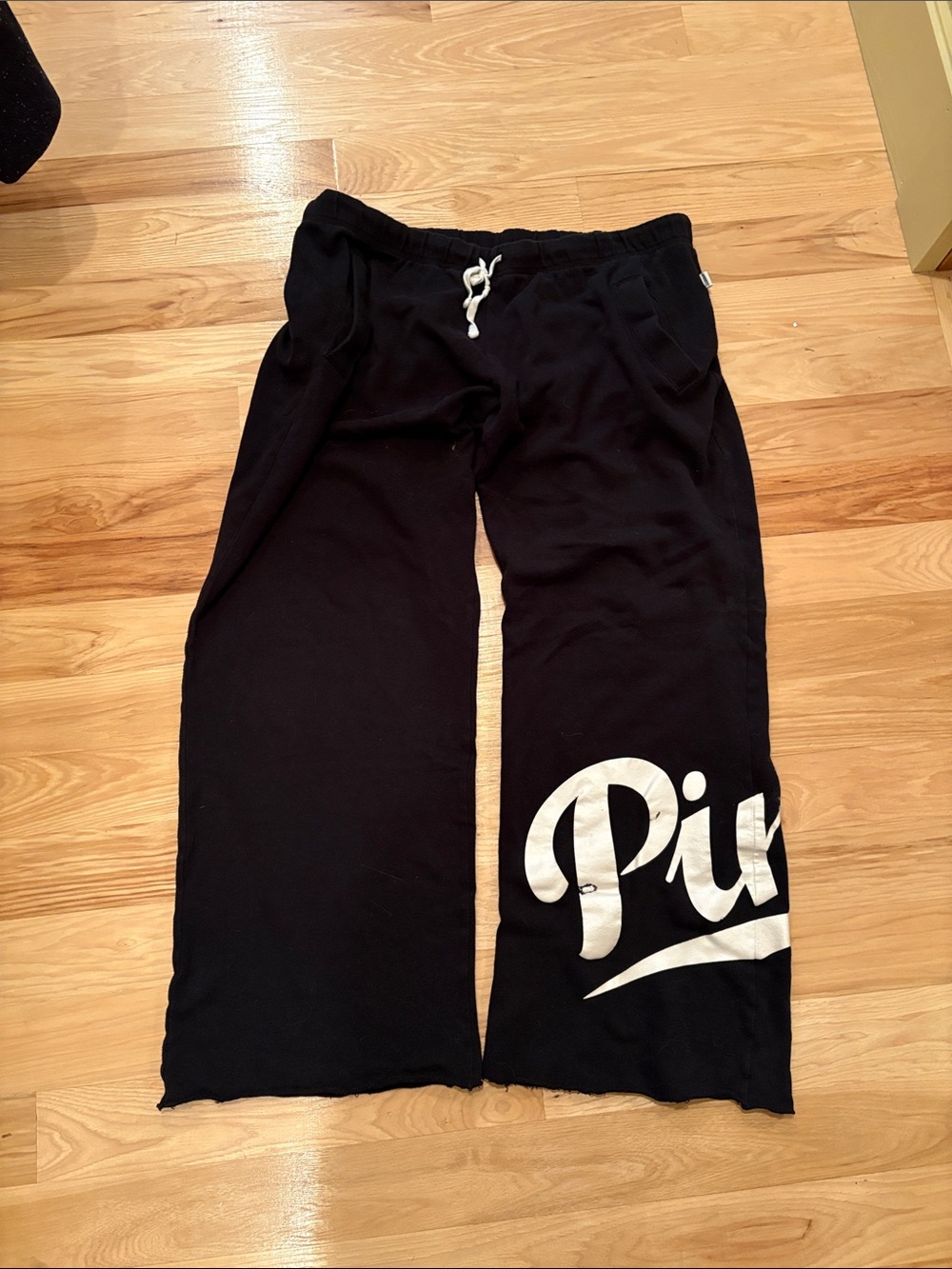PINK Victoria's Secret Black Wide-Leg Joggers with White Script